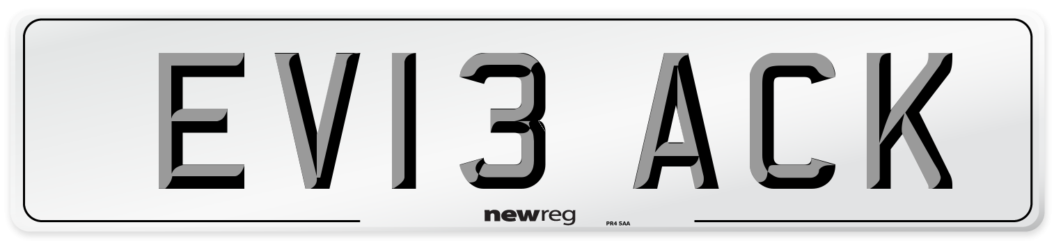 EV13 ACK Number Plate from New Reg